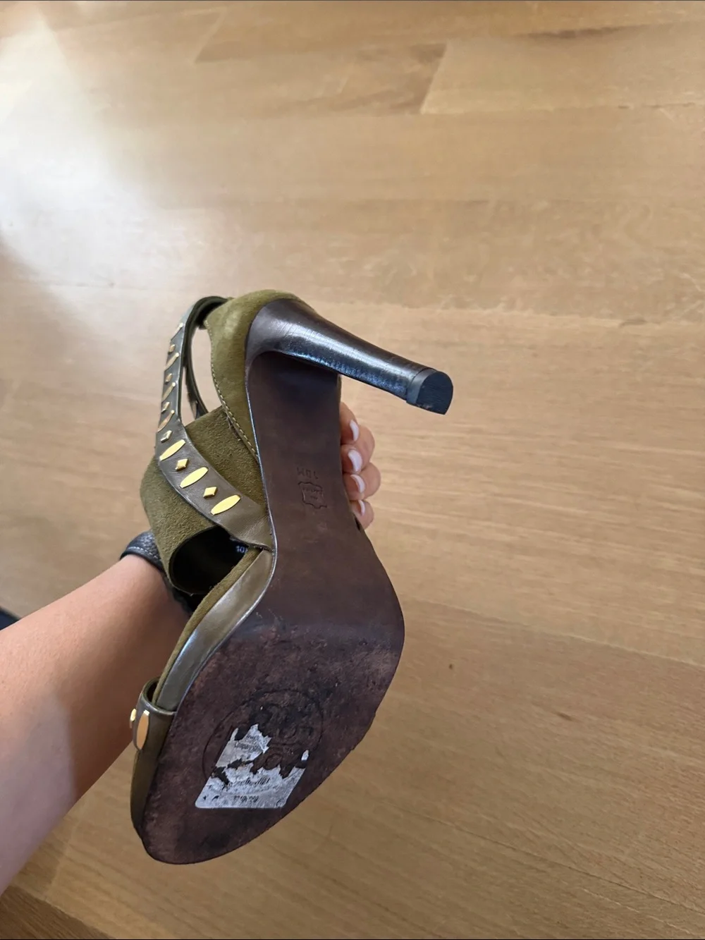 Tory Burch Olive Green Suede Studded High Heel Sandals